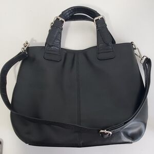 Vintage Black Vegan Leather Handbag Bag With Crossbody Strap